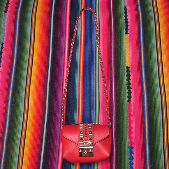 Authentic Valentino By Mario Valentino Red Paulette Leather Studded Purse - Picture 4 of 10